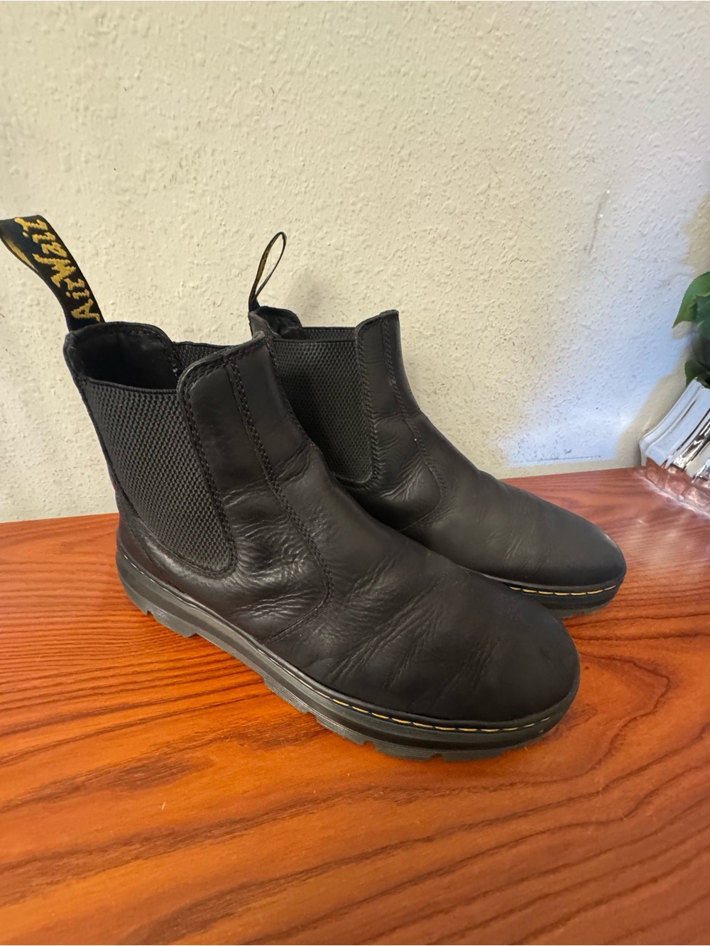 Dr. Martens Black Leather Chukka Boots with Yellow Stitching